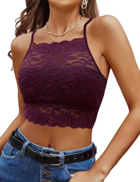 Avidlove Lace Bralette for Women High Neck Camisoles Racerback Double-Layered Crop Top