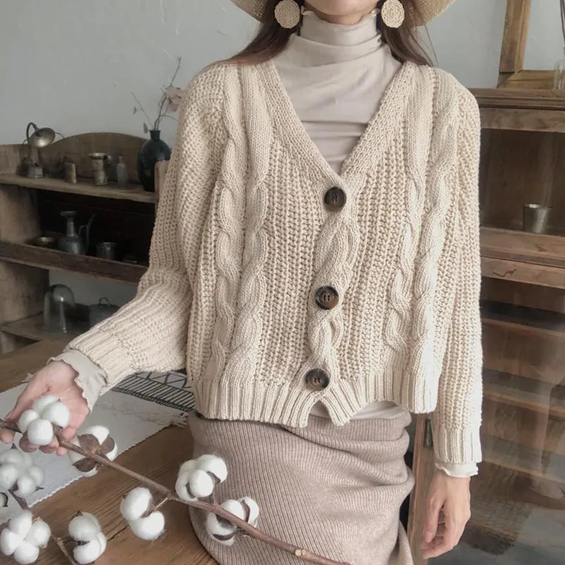 Beige Cozy Oversized Cable Knit Cardigan