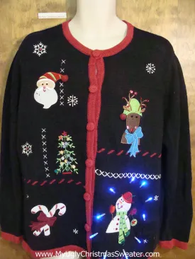 Big Size XXL Festeive Black Tacky Xmas Sweater with Lights