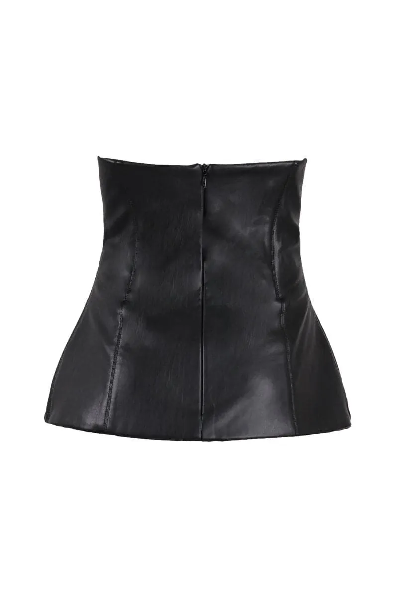 BLACK FAUX LEATHER CORSET TOP
