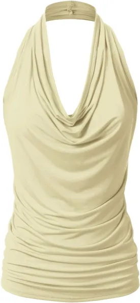 EIMIN Women's Casual Halter Neck Draped Front Sexy Open Back Tank Top (S-3XL)