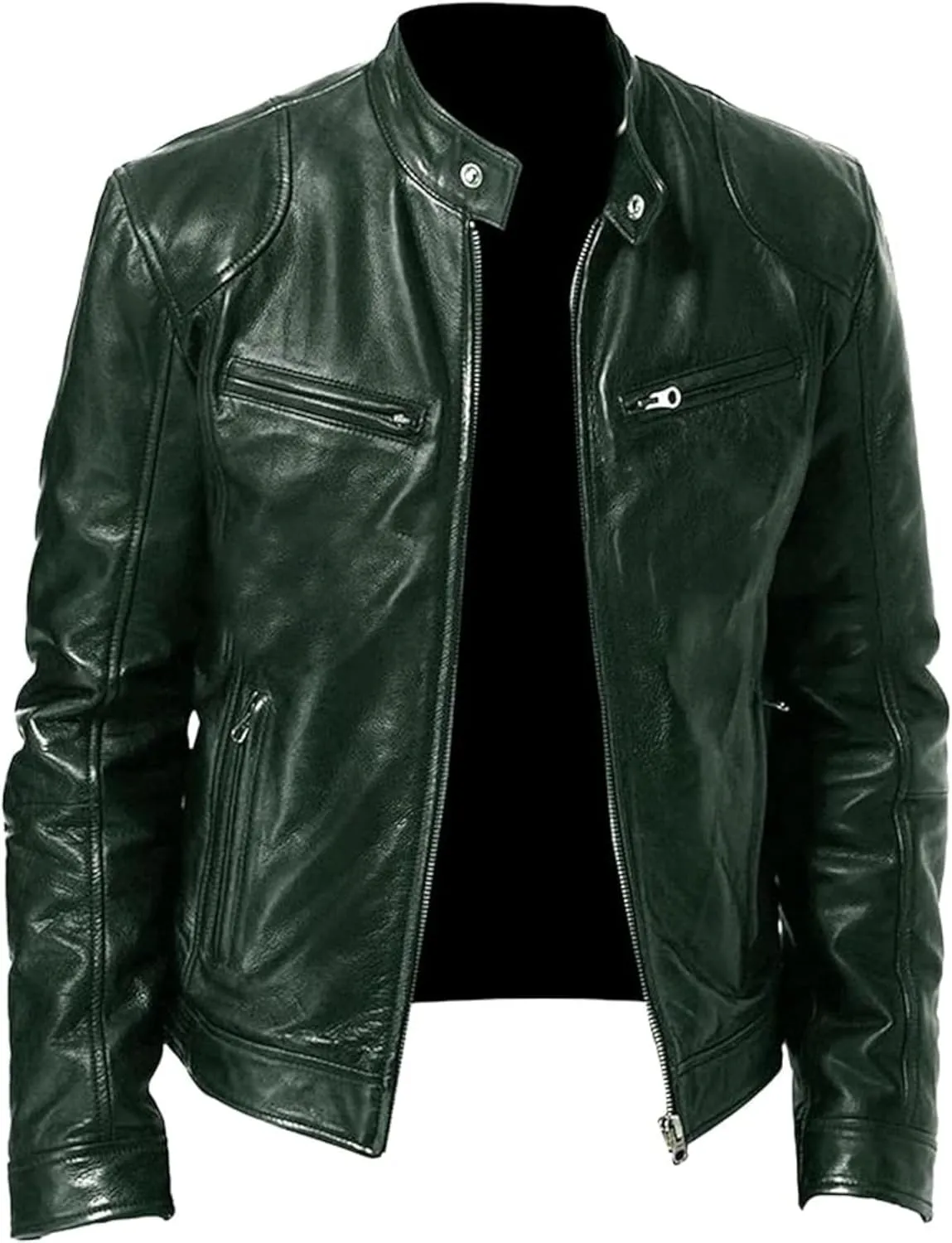 Men Slim Fit Motorcyle Leather Jacket Zip-Up Windbreaker Leather Jackets Lightweight PU Vintage Biker Coat