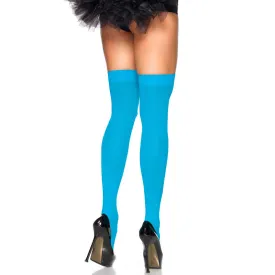 Neon Blue Opaque Nylon Thigh Highs - Leg Avenue