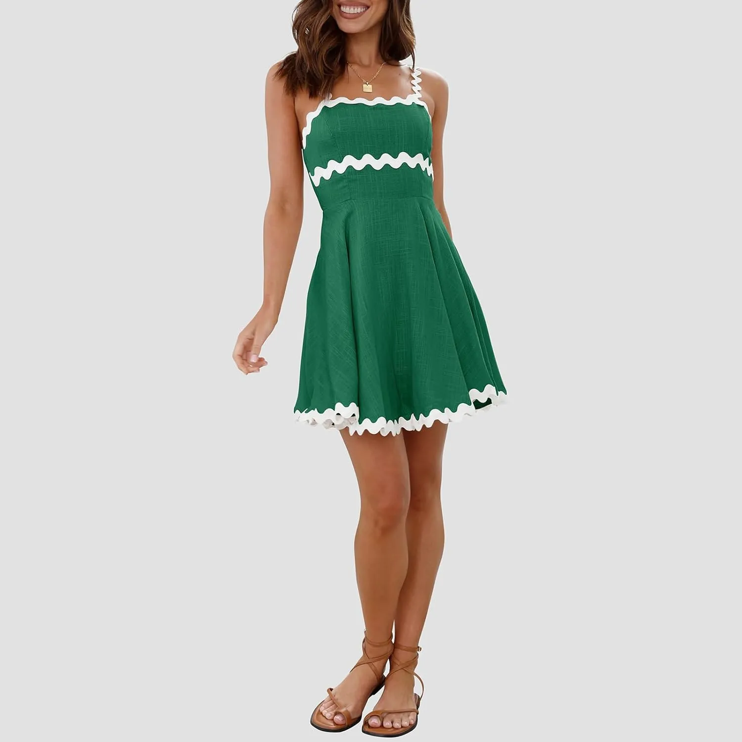 Shy Velvet 2025 Women's Summer Mini Dress Casual Linen Dress Cocktail Dresses for Women Sundresses with RIC Rac Trim