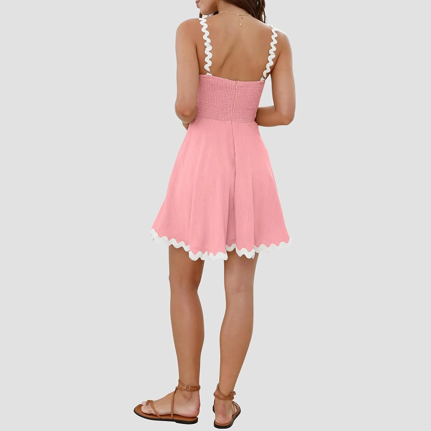 Shy Velvet 2025 Women's Summer Mini Dress Casual Linen Dress Cocktail Dresses for Women Sundresses with RIC Rac Trim