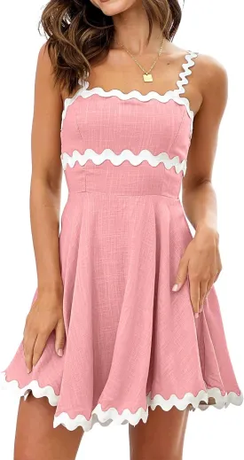 Shy Velvet 2025 Women's Summer Mini Dress Casual Linen Dress Cocktail Dresses for Women Sundresses with RIC Rac Trim