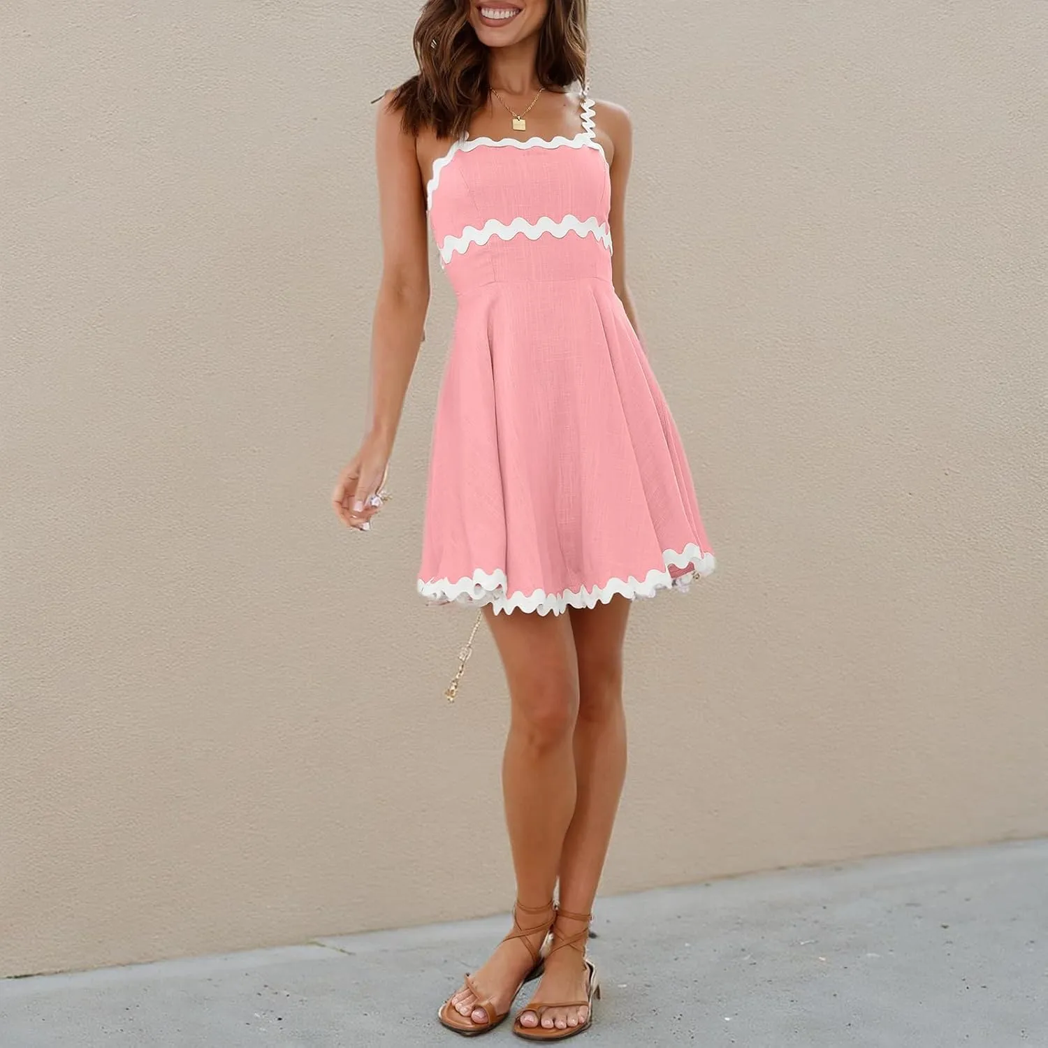 Shy Velvet 2025 Women's Summer Mini Dress Casual Linen Dress Cocktail Dresses for Women Sundresses with RIC Rac Trim