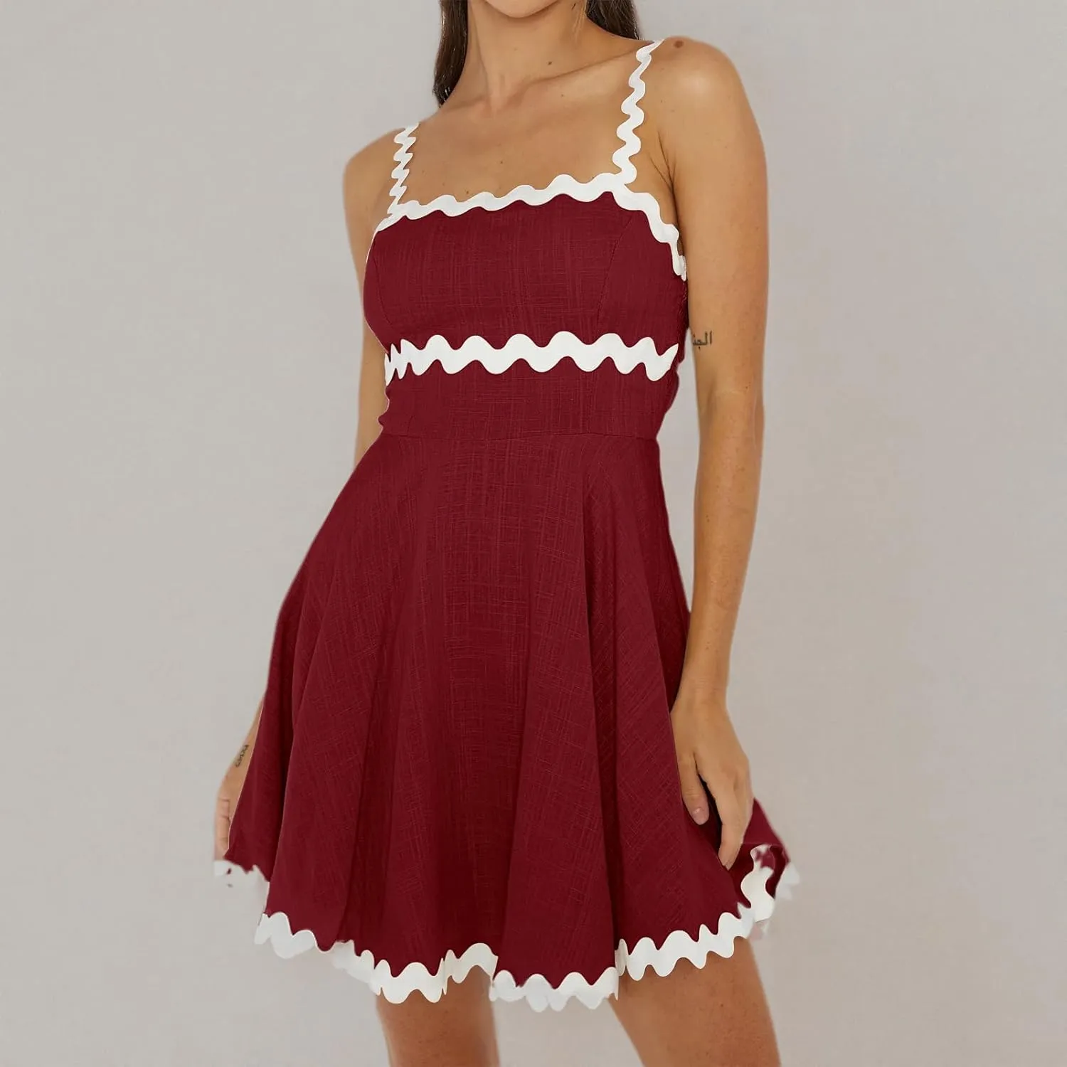 Shy Velvet 2025 Women's Summer Mini Dress Casual Linen Dress Cocktail Dresses for Women Sundresses with RIC Rac Trim