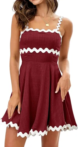 Shy Velvet 2025 Women's Summer Mini Dress Casual Linen Dress Cocktail Dresses for Women Sundresses with RIC Rac Trim