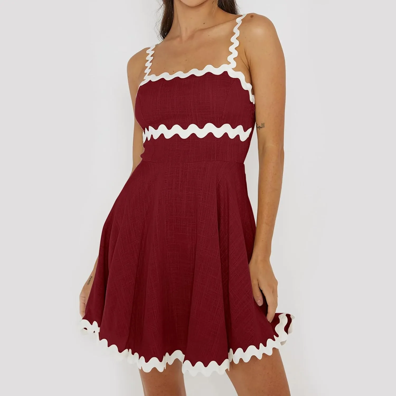 Shy Velvet 2025 Women's Summer Mini Dress Casual Linen Dress Cocktail Dresses for Women Sundresses with RIC Rac Trim
