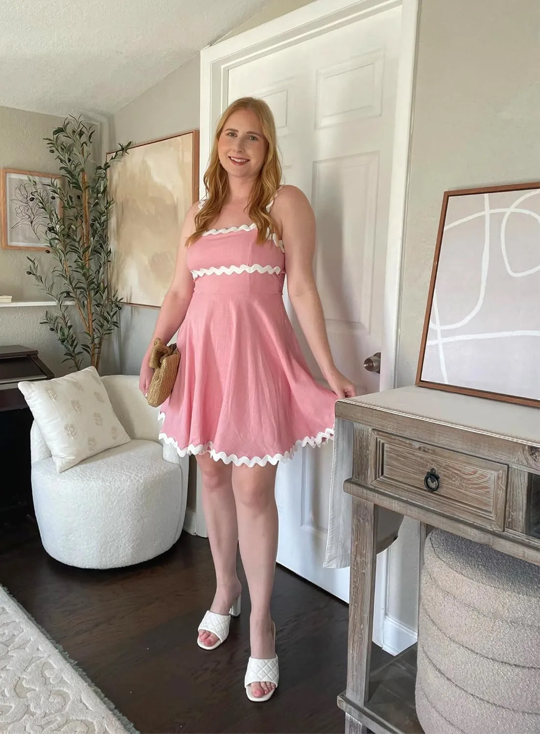 Shy Velvet 2025 Women's Summer Mini Dress Casual Linen Dress Cocktail Dresses for Women Sundresses with RIC Rac Trim
