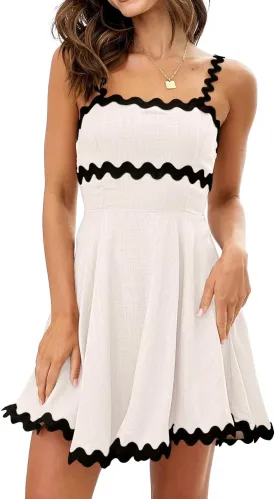Shy Velvet 2025 Women's Summer Mini Dress Casual Linen Dress Cocktail Dresses for Women Sundresses with RIC Rac Trim