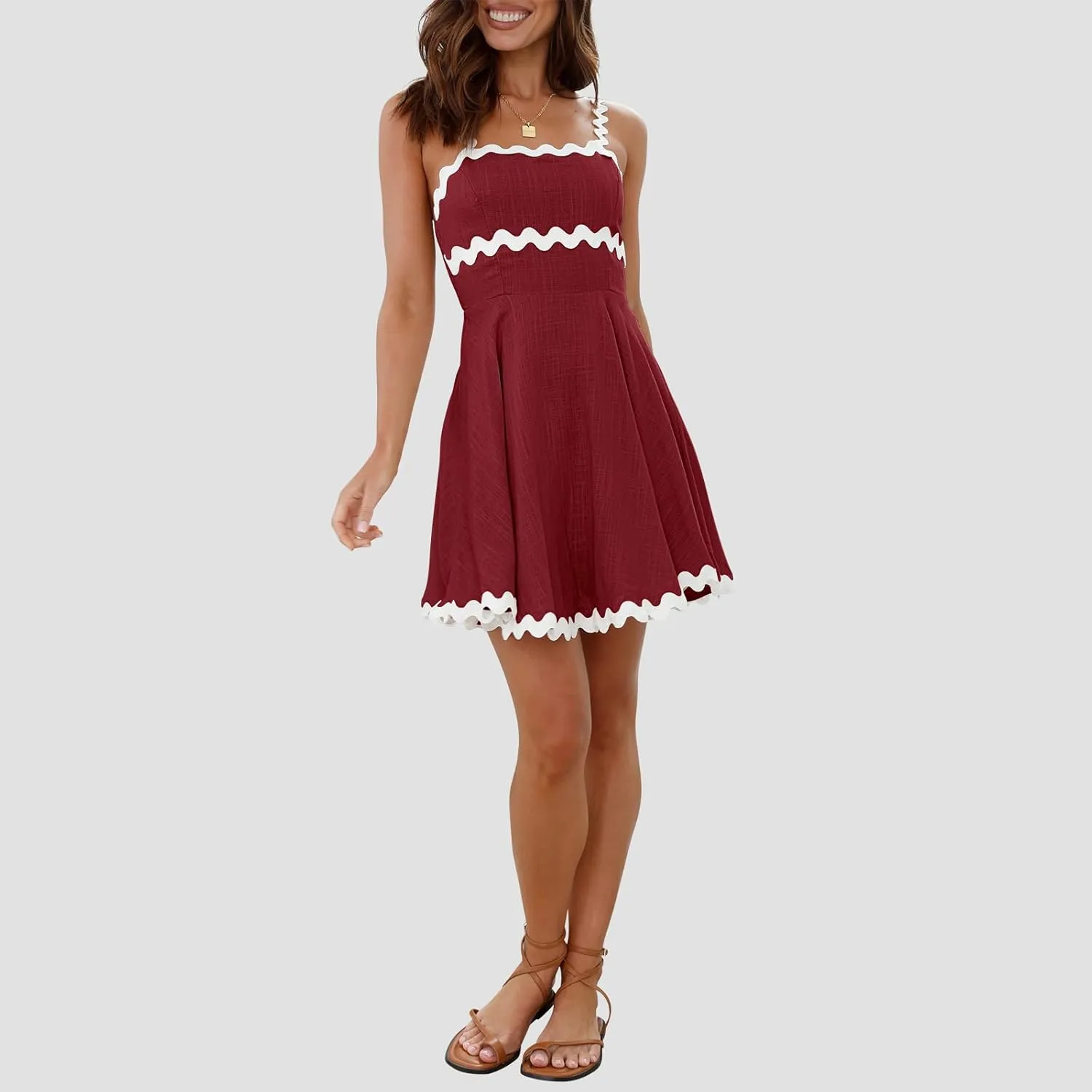 Shy Velvet 2025 Women's Summer Mini Dress Casual Linen Dress Cocktail Dresses for Women Sundresses with RIC Rac Trim