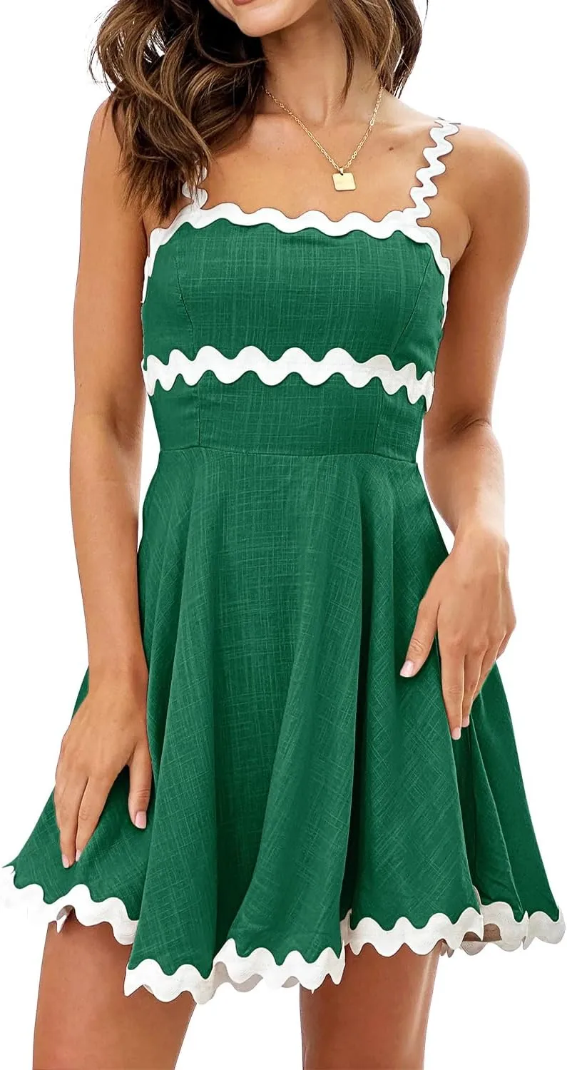 Shy Velvet 2025 Women's Summer Mini Dress Casual Linen Dress Cocktail Dresses for Women Sundresses with RIC Rac Trim