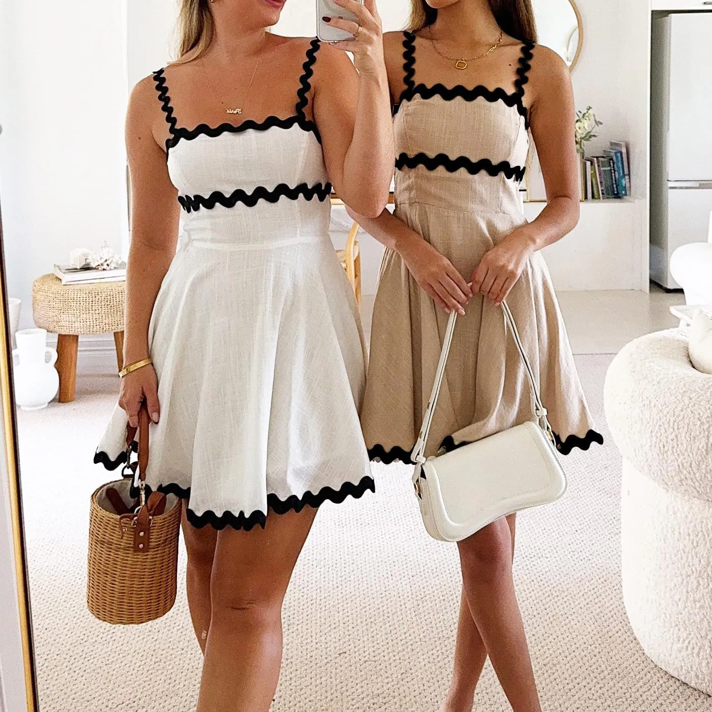 Shy Velvet 2025 Women's Summer Mini Dress Casual Linen Dress Cocktail Dresses for Women Sundresses with RIC Rac Trim