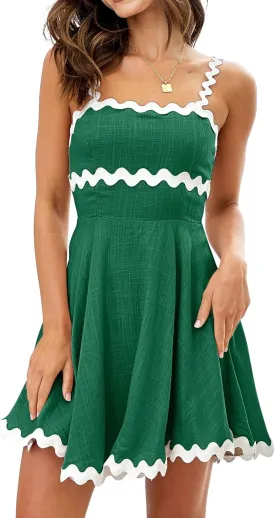 Shy Velvet 2025 Women's Summer Mini Dress Casual Linen Dress Cocktail Dresses for Women Sundresses with RIC Rac Trim