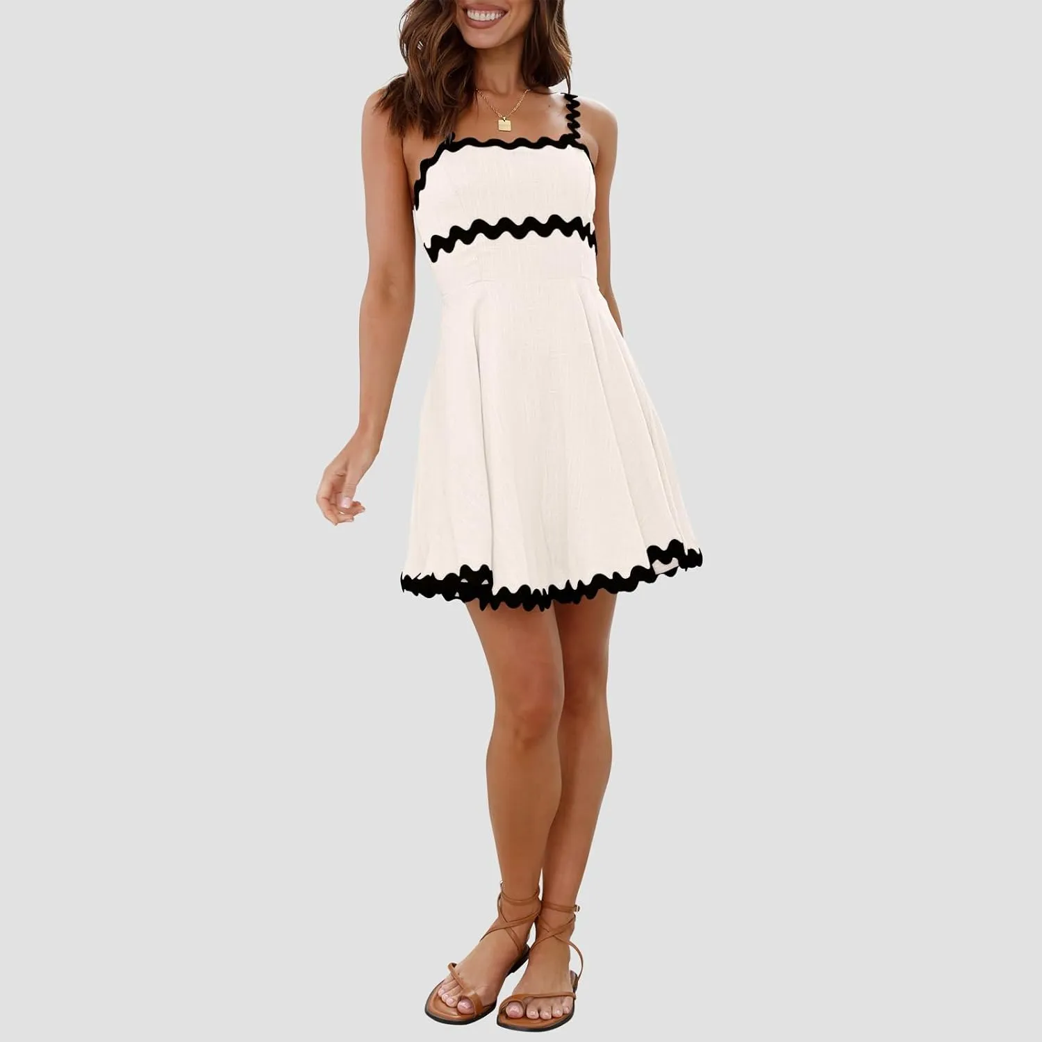 Shy Velvet 2025 Women's Summer Mini Dress Casual Linen Dress Cocktail Dresses for Women Sundresses with RIC Rac Trim