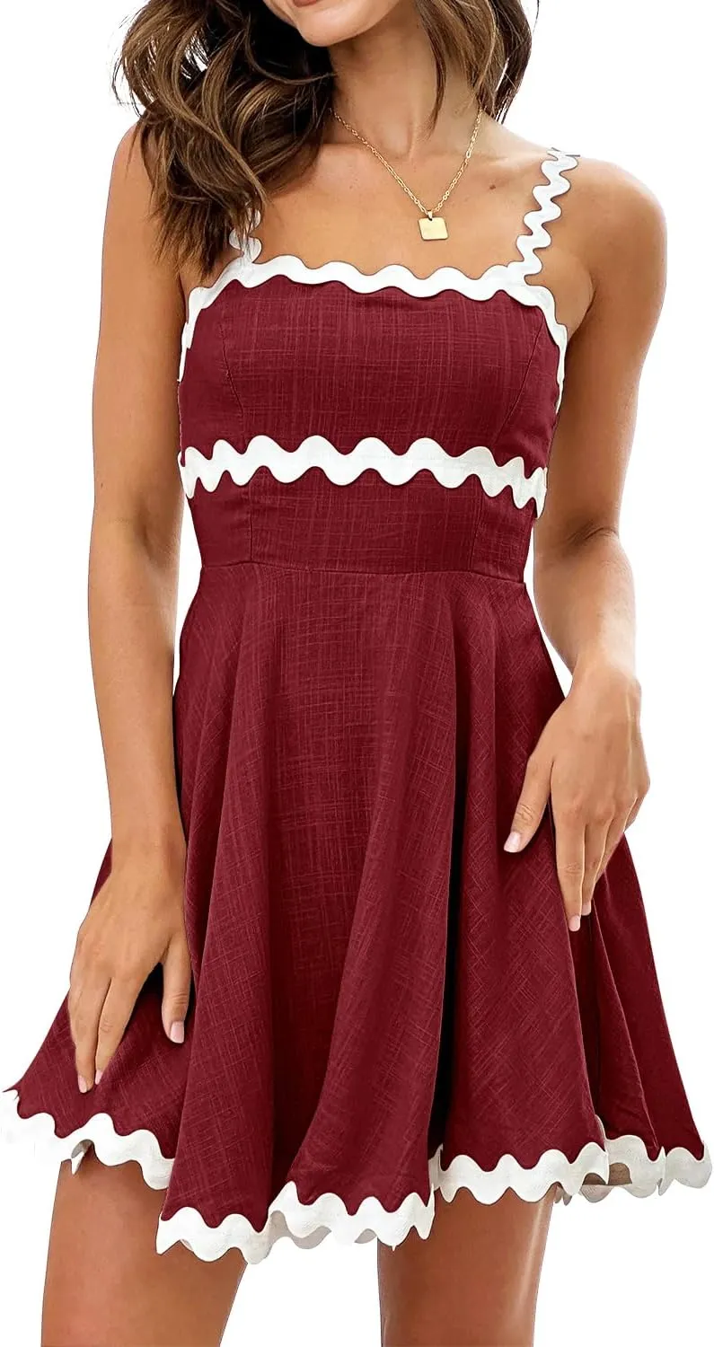Shy Velvet 2025 Women's Summer Mini Dress Casual Linen Dress Cocktail Dresses for Women Sundresses with RIC Rac Trim