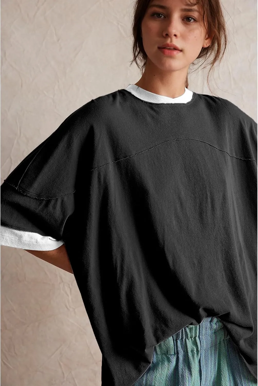 Songling Womens 3/4 Length Sleeve Casual Loose Fit Summer Tee Shirt Basics Cotton t Shirts Trendy Tops
