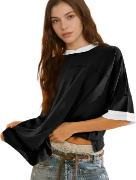 Songling Womens 3/4 Length Sleeve Casual Loose Fit Summer Tee Shirt Basics Cotton t Shirts Trendy Tops