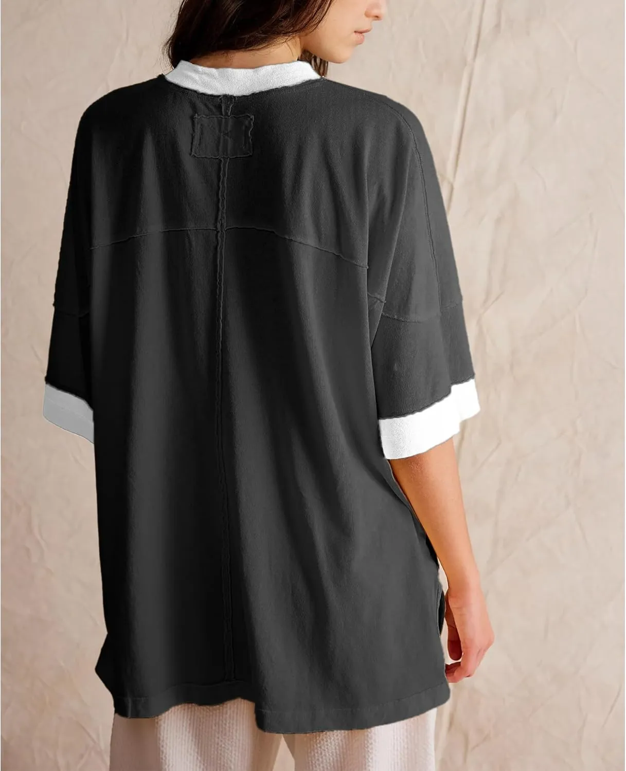 Songling Womens 3/4 Length Sleeve Casual Loose Fit Summer Tee Shirt Basics Cotton t Shirts Trendy Tops