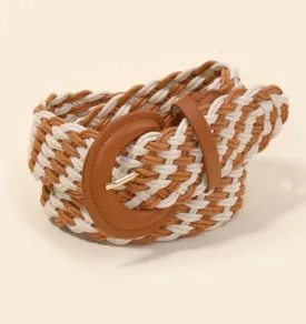 Two Tone Striped Braided Belt