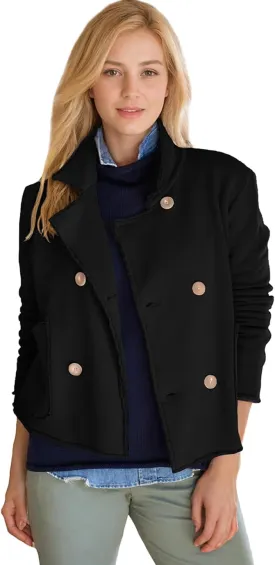 Women's Cropped Pea Coat Notched Lapel Double Breasted Trench Overcoat Blazer Jacket with Pockets