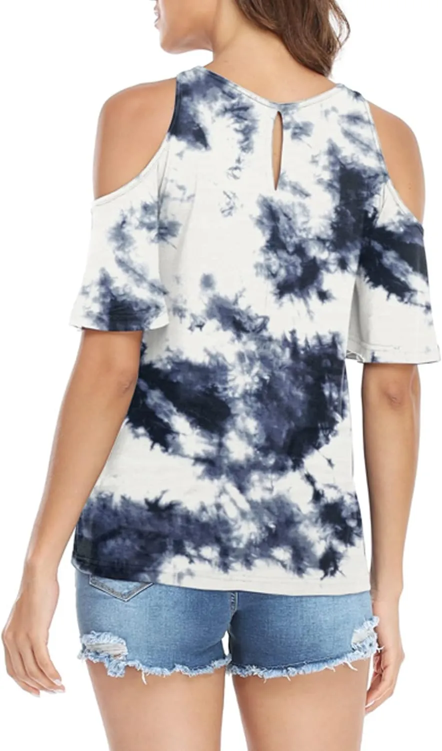 Womens Summer Halter Cold Shoulder Tops Sexy Casual Short Sleeve Keyhole T Shirts Blouse