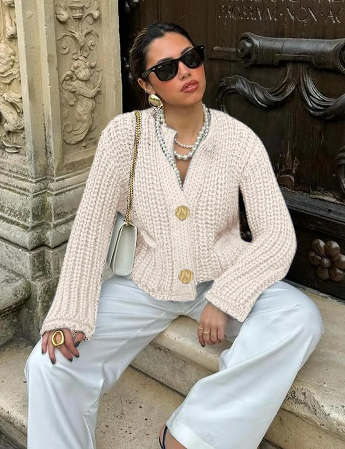Wyeysyt Women's Cropped Cardigan Sweater Button Down Long Sleeve Chunky Knit Sweater Coat