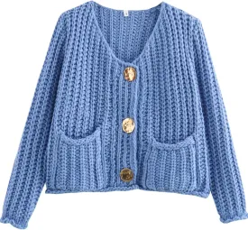 Wyeysyt Women's Cropped Cardigan Sweater Button Down Long Sleeve Chunky Knit Sweater Coat