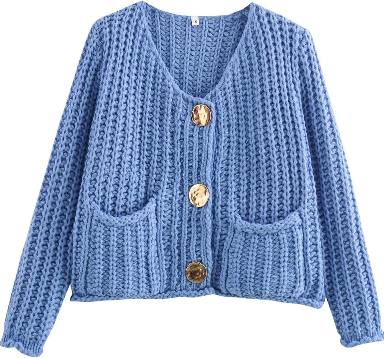 Wyeysyt Women's Cropped Cardigan Sweater Button Down Long Sleeve Chunky Knit Sweater Coat