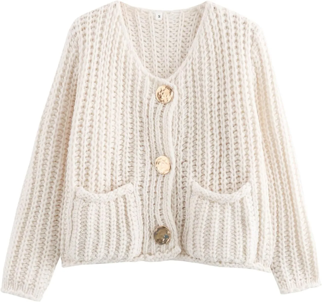 Wyeysyt Women's Cropped Cardigan Sweater Button Down Long Sleeve Chunky Knit Sweater Coat