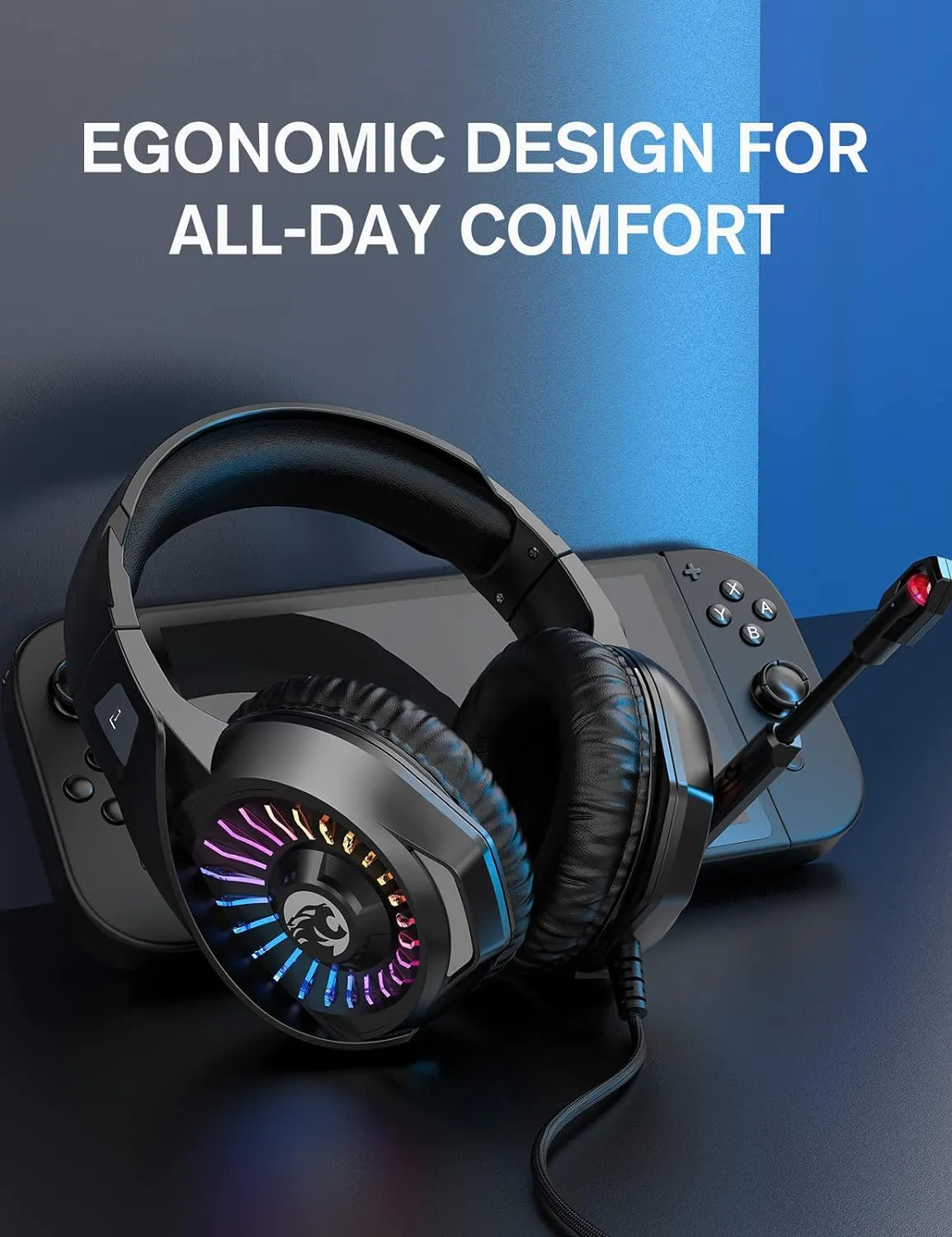 ZIUMIER Gaming Headset with Microphone, Compatible with PS4 PS5 Xbox One PC Laptop, Over-Ear Headphones with LED RGB Light, Noise Canceling Mic, 7.1 Stereo Surround Sound